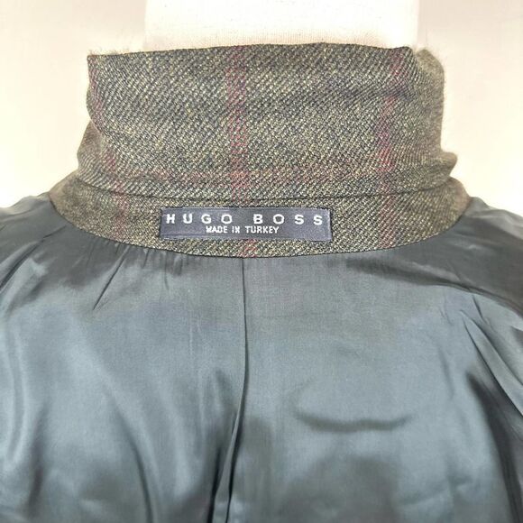 Hugo Boss Olive Windowpane Cashmere Blend‎ Tizian Blazer 44L Read - Picture 10 of 16